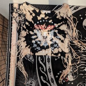 Almost Famous Black and Tan Fringe Crop Top